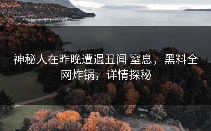 神秘人在昨晚遭遇丑闻 窒息，黑料全网炸锅，详情探秘