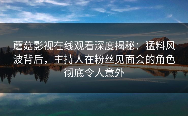 蘑菇影视在线观看深度揭秘：猛料风波背后，主持人在粉丝见面会的角色彻底令人意外