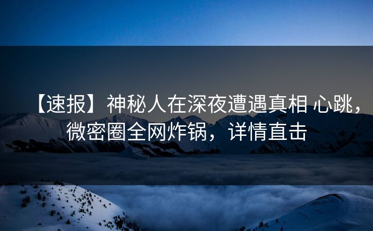 【速报】神秘人在深夜遭遇真相 心跳，微密圈全网炸锅，详情直击
